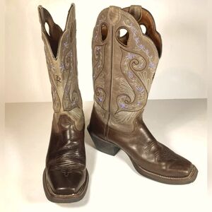 TONY LAMA Designer Asena Brown Purple Embroidered Western Cowboy boots 6.5